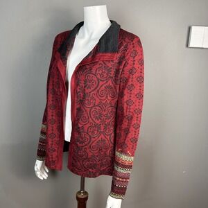Icelandic Design sweater cardigan women's S fair isle colorful wool nordic red